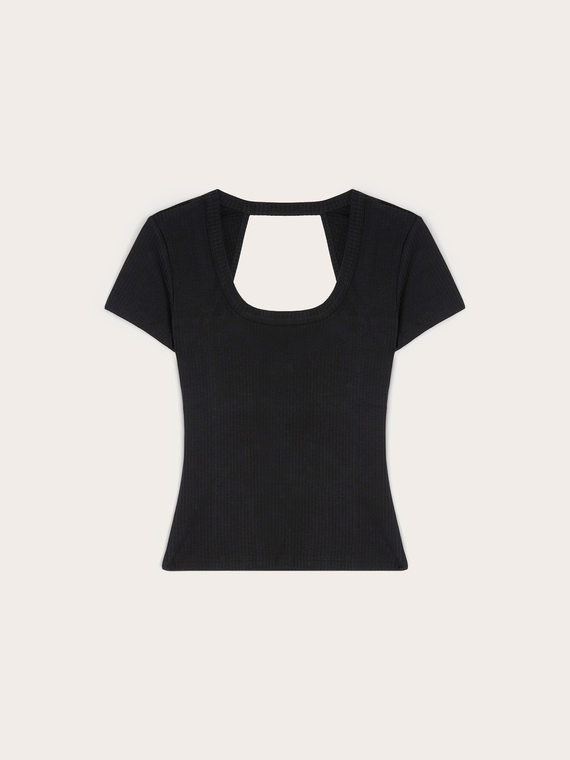 Ribbed jersey T-shirt with cut-out
