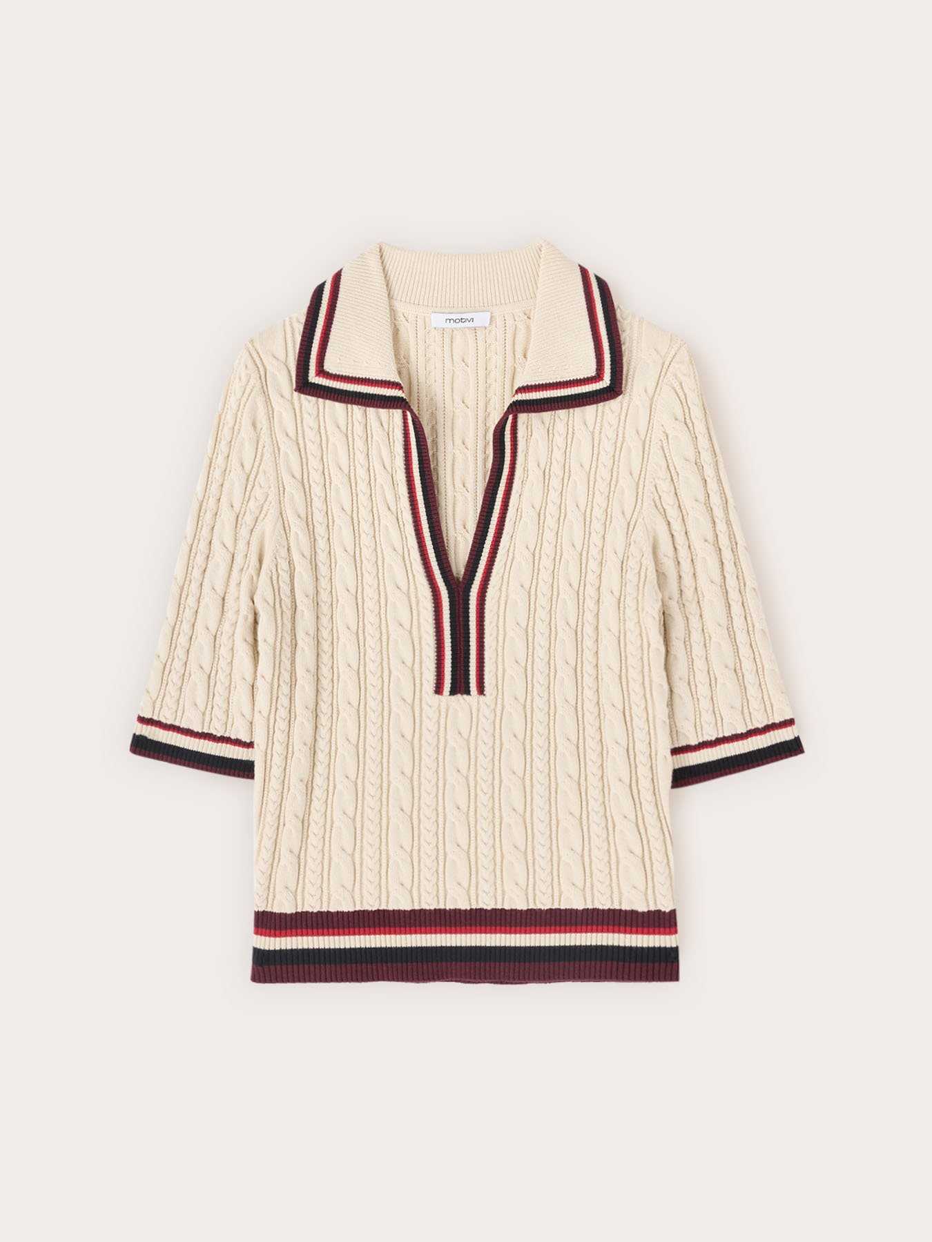 Cable knit viscose sweater with polo collar image number 4