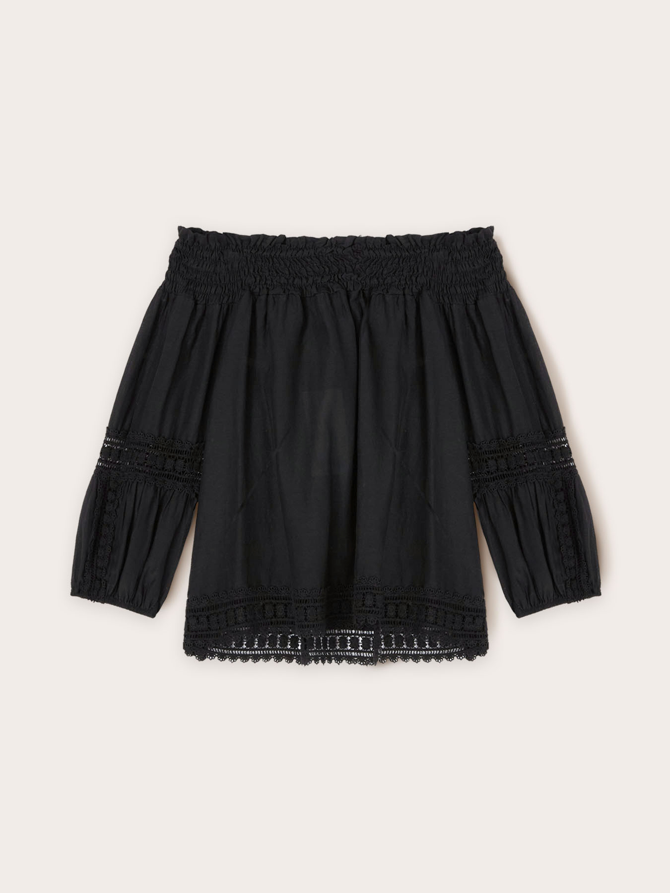 Schulterfreie Bluse mit H&auml;keleins&auml;tzen image number 4