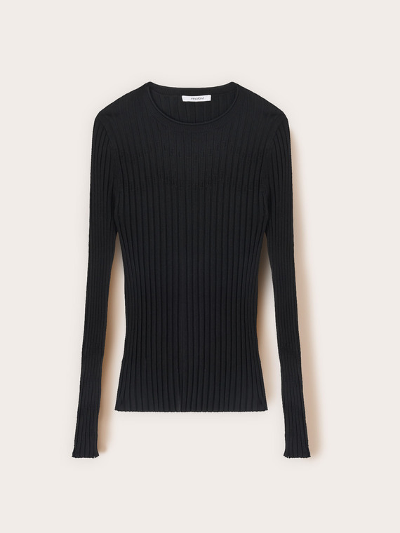 Flat rib knit sweater with flared cuff
