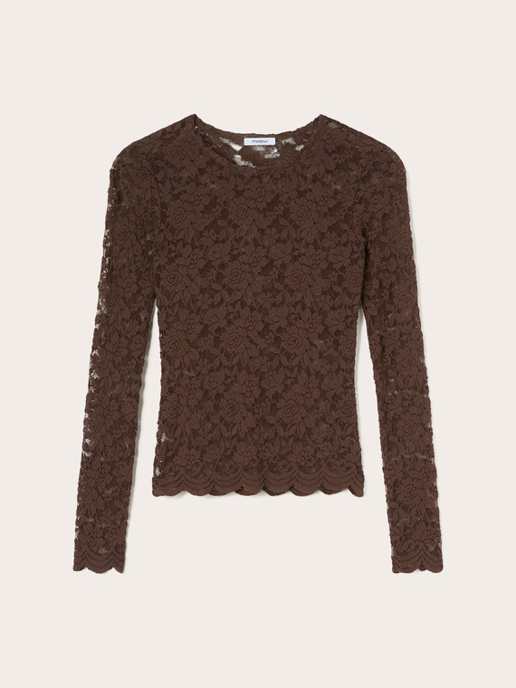 T-shirt en dentelle florale avec ourlet festonn&eacute;