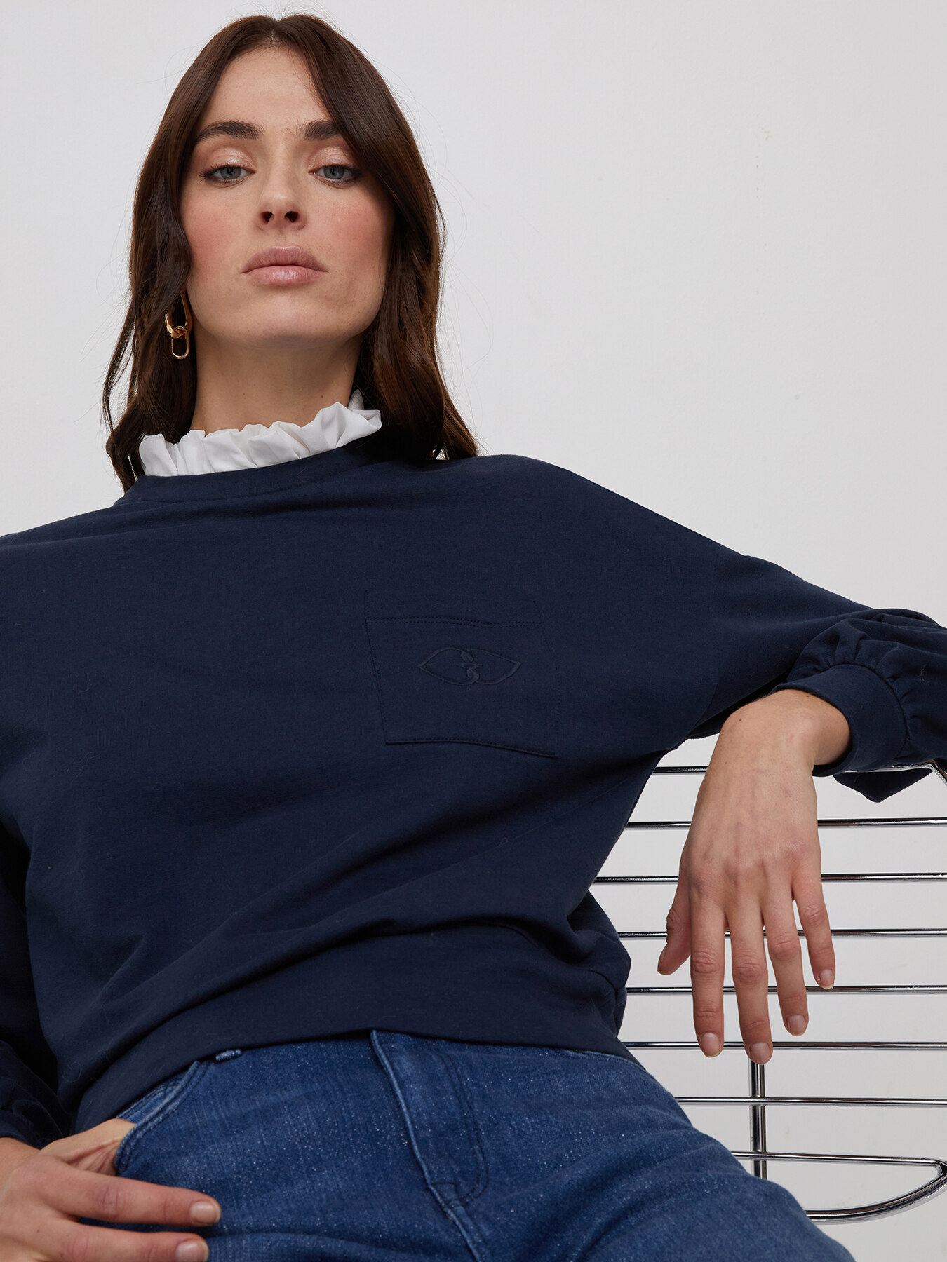 Sweatshirt mit Kragen aus Georgette image number 0