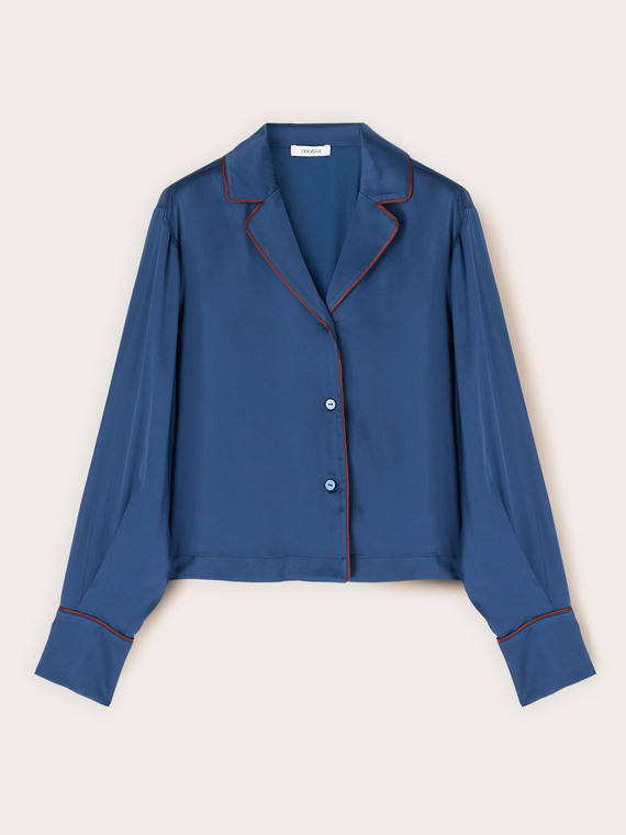Camicia corta in raso con profili a contrasto