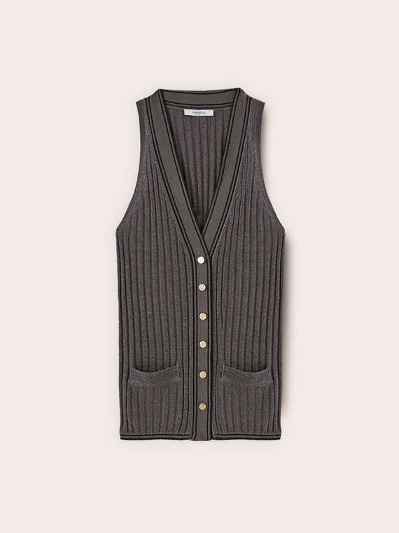 Stricktop aus Lurex mit Kn&ouml;pfen