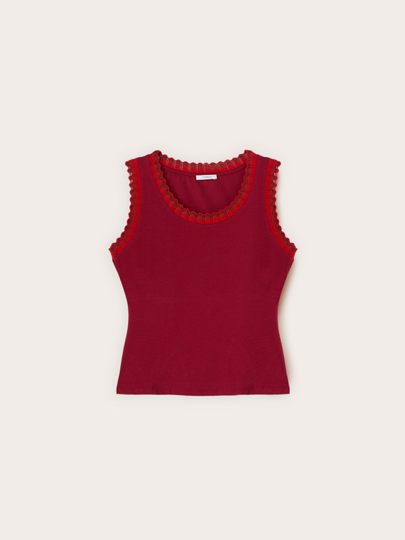Jersey top with knit trim