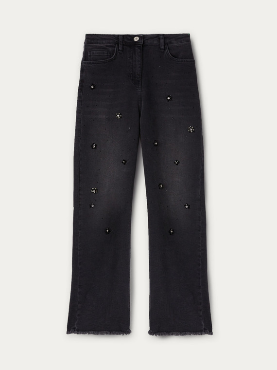 Wide-leg jeans with stone embroidery