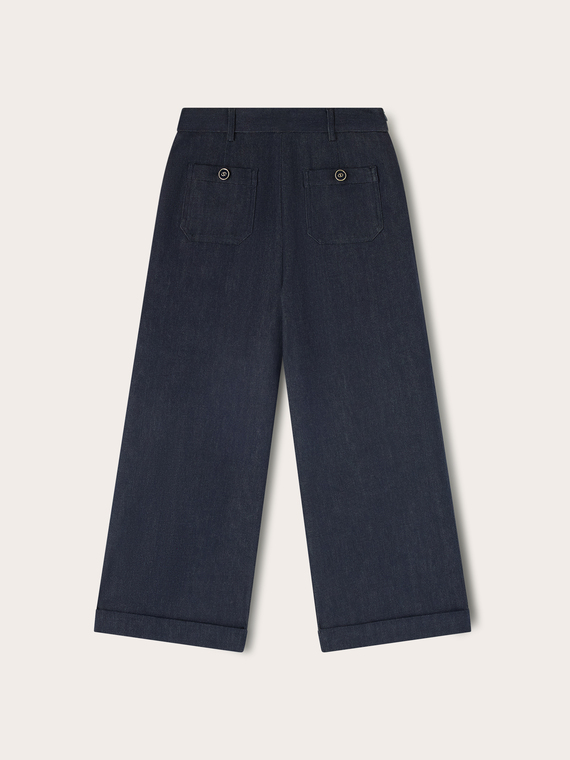Jean cropped large avec boutons bijoux
