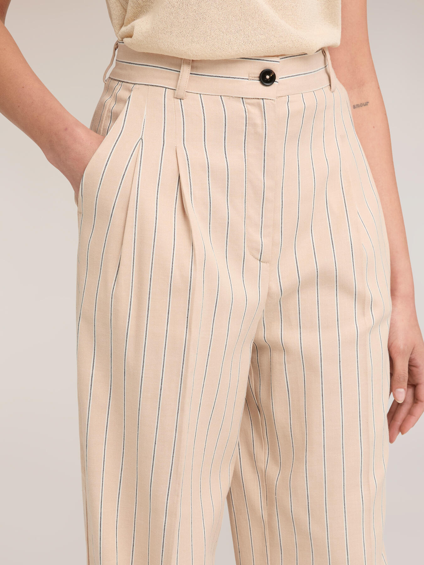 Striped linen blend palazzo pants image number 2