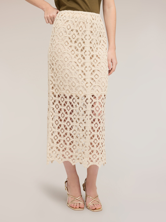 Macram&eacute; lace midi skirt