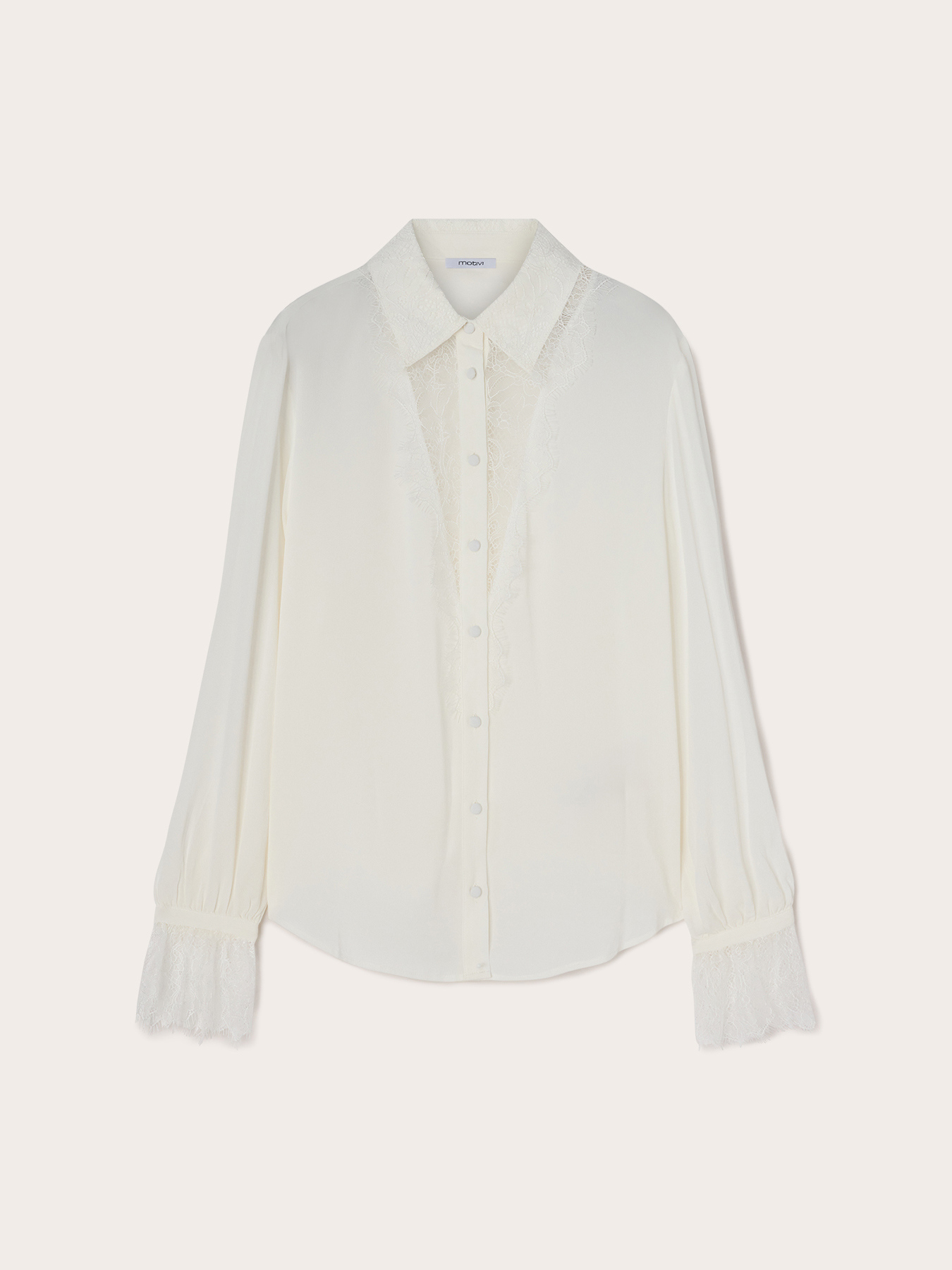 Cr&ecirc;pe de chine shirt with lace inserts image number 4