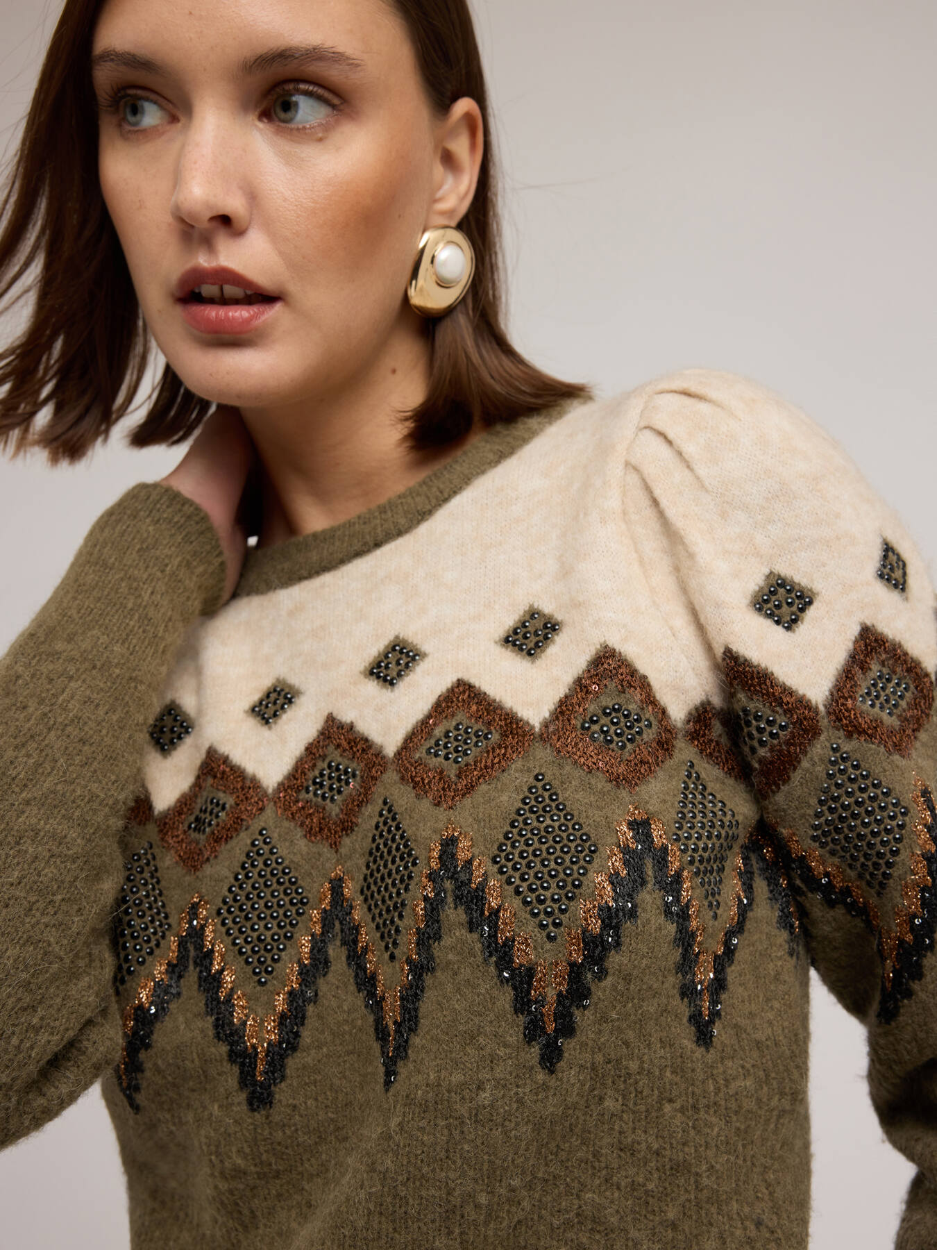 Jacquard-Pullover mit Ballon&auml;rmeln image number 2