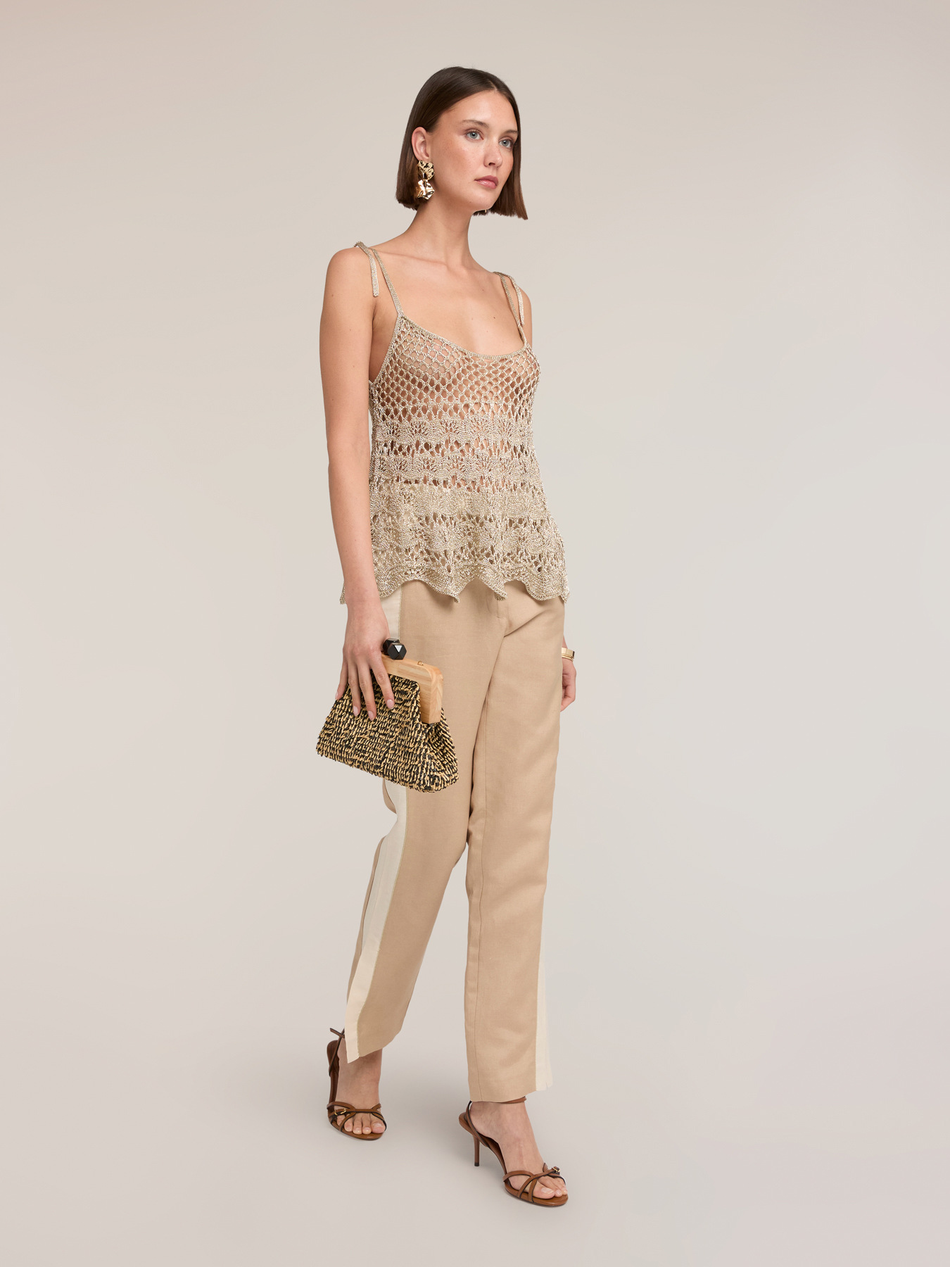 Openwork lurex knit top image number 3