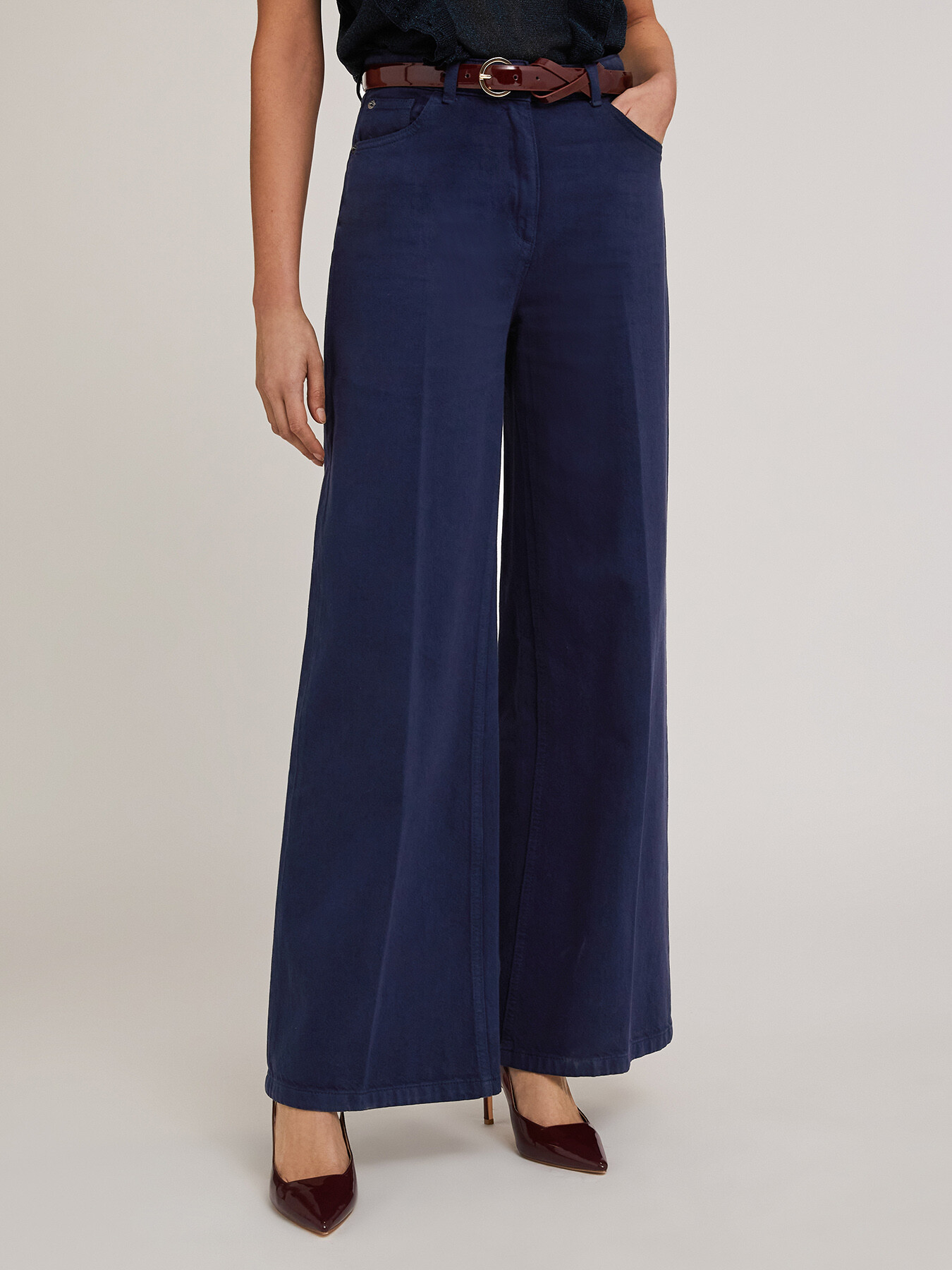 Pantaloni wide in drill di cotone image number 2