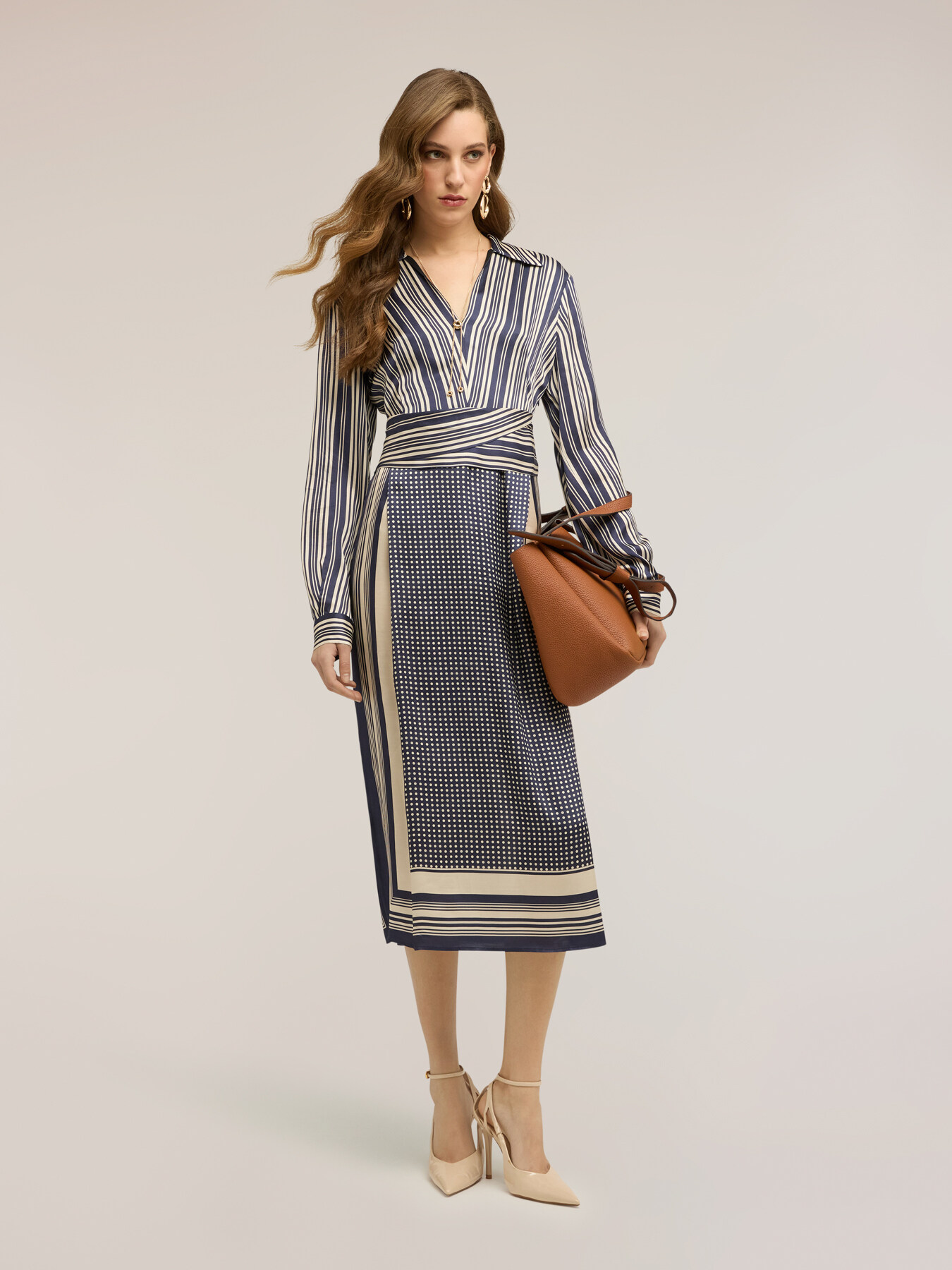 Foulard print satin shirt dress image number 0
