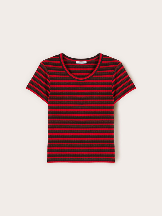 T-shirt &agrave; rayures en jersey m&eacute;lang&eacute; lurex