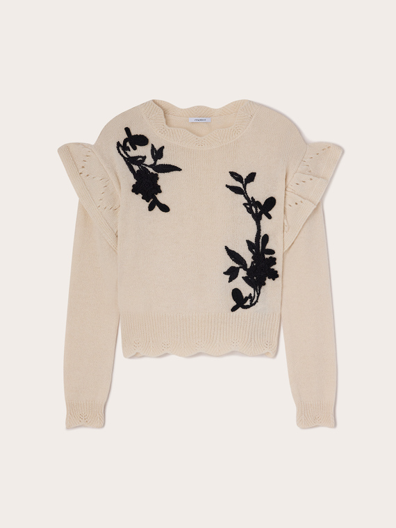 Alpaca-blend sweater with floral embroidery