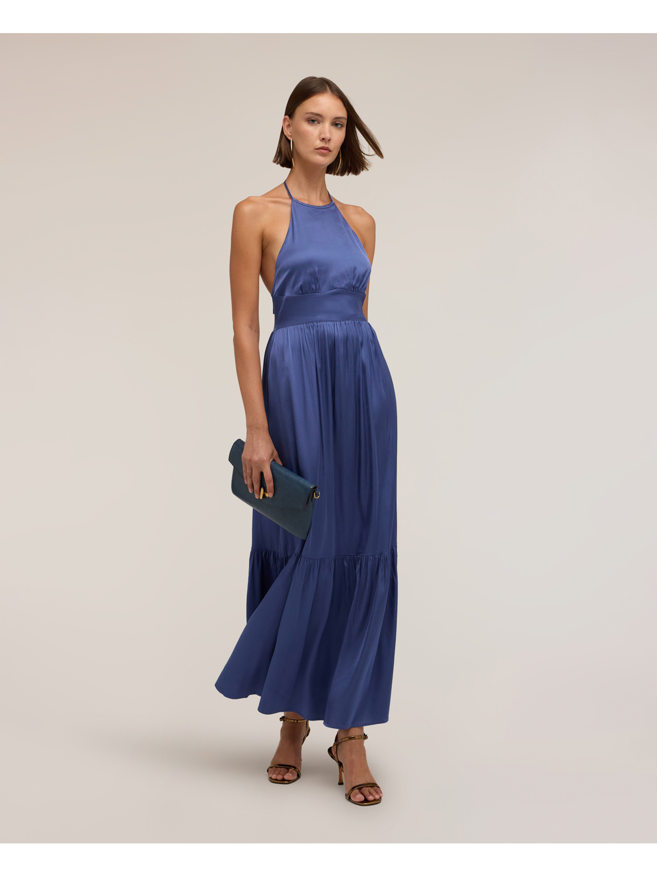Long satin dress with frill image number 0