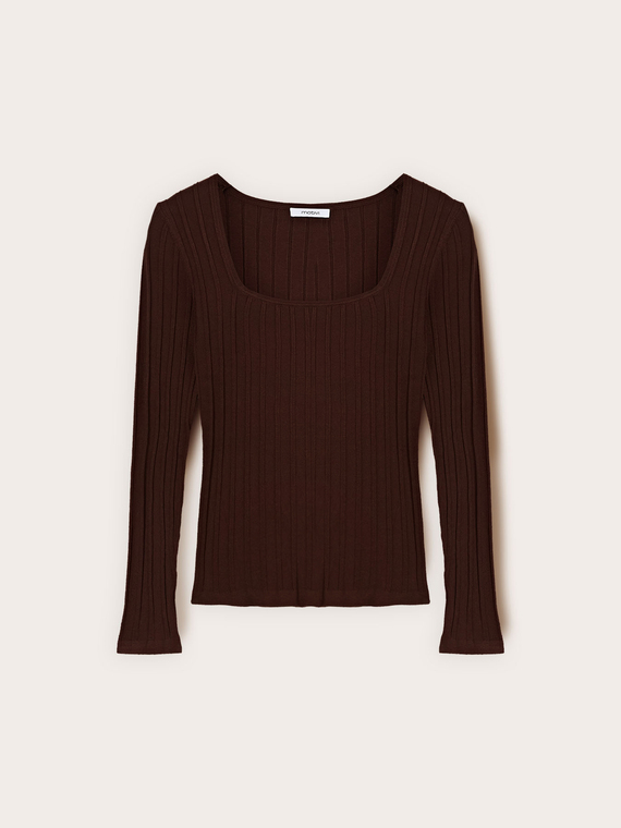 Ribbed knit top with square neckline