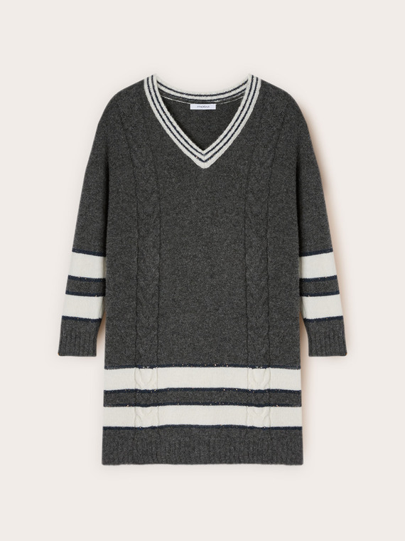 Oversized striped wool blend knit dress