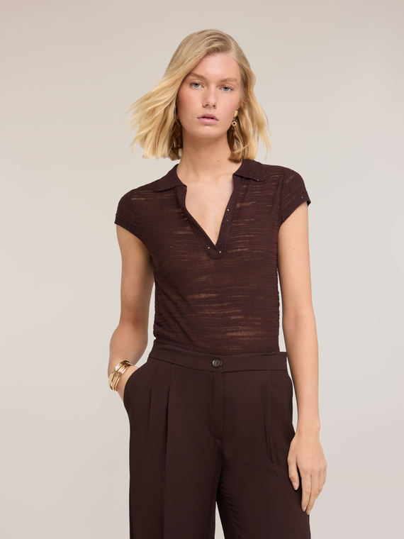 Polo aus Strickware mit Paillettenbesatz