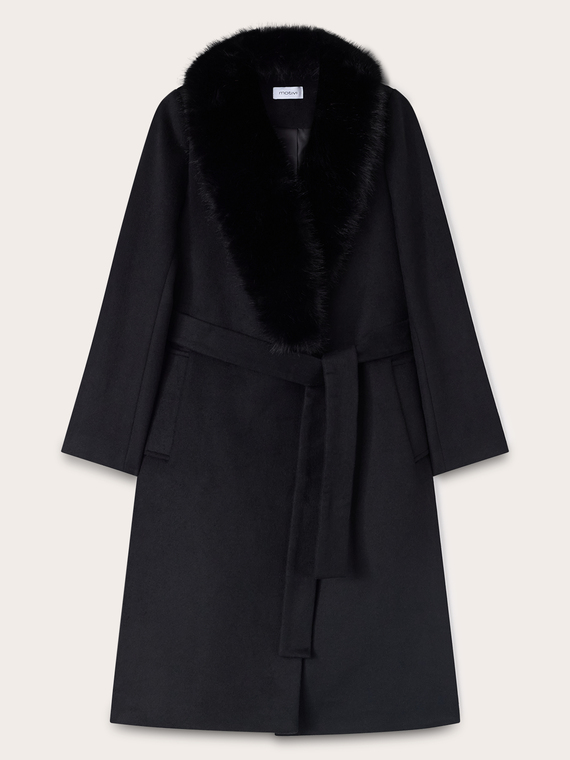 Manteau ceintur&eacute; en laine m&eacute;lang&eacute;e