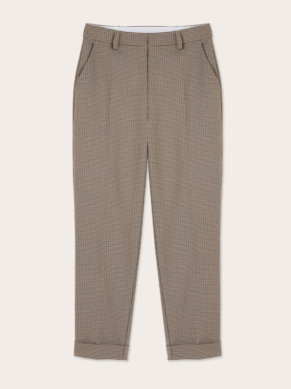 Pantaloni regular cu manșetă răsfr&acirc;ntă cu print carouri