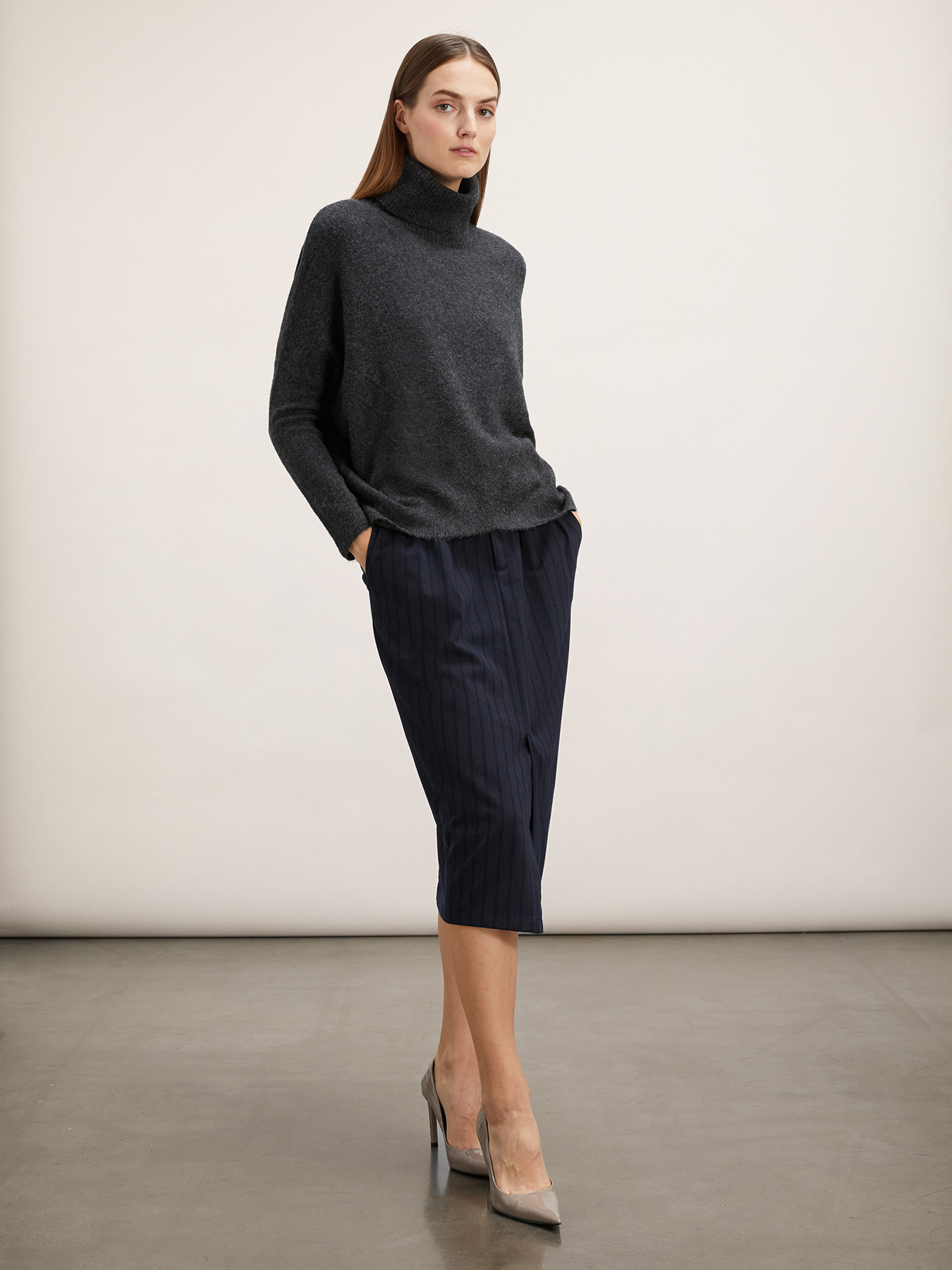 Pinstriped midi skirt image number 0