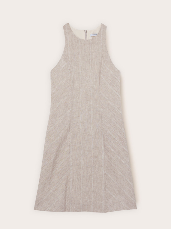 Short dress in yarn-dyed linen blend