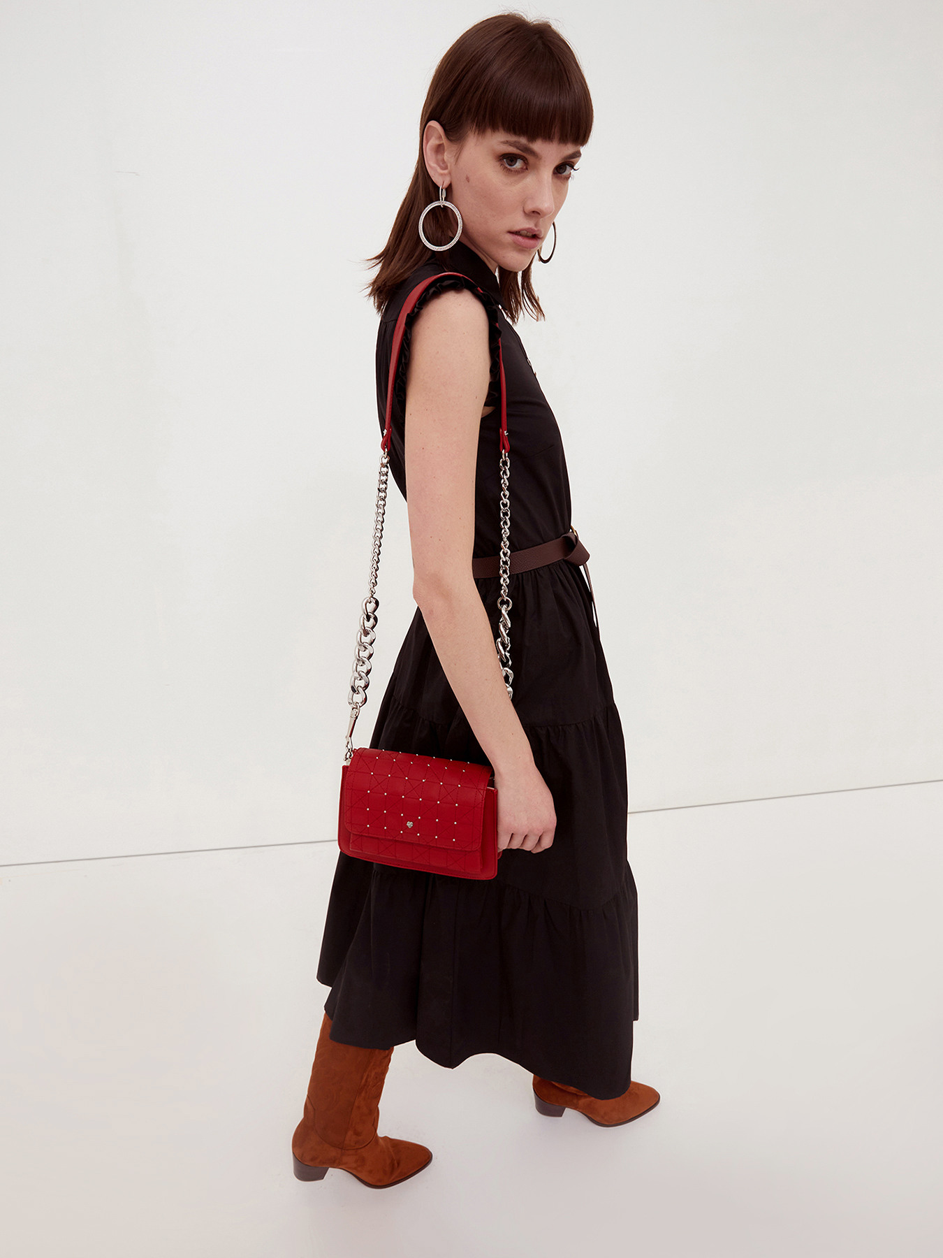 Multi-pocket shoulder bag with studs image number 3