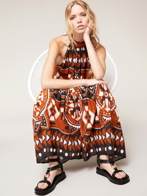 Oversized ethnic patterned dress with flounce