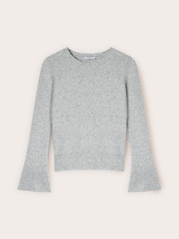 Sweater with bell sleeves and rhinestones