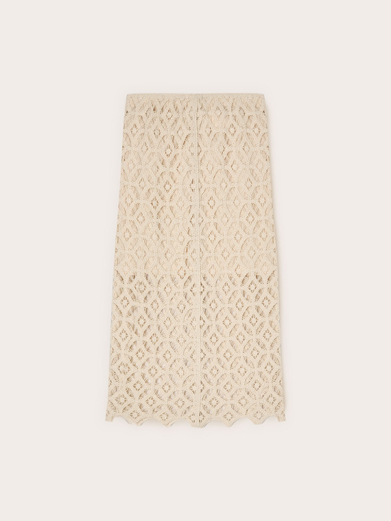 Jupe mi-longue en dentelle macram&eacute;