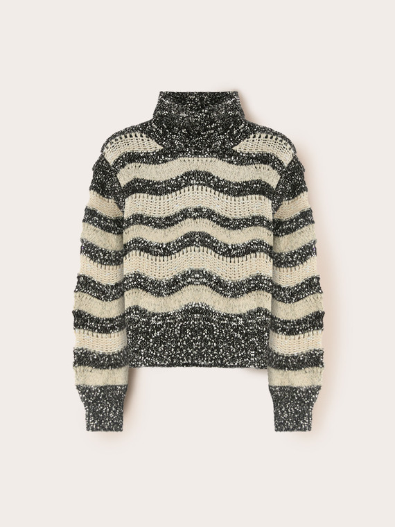 Rollkragenpullover aus schwerem Strick mit Streifenmuster