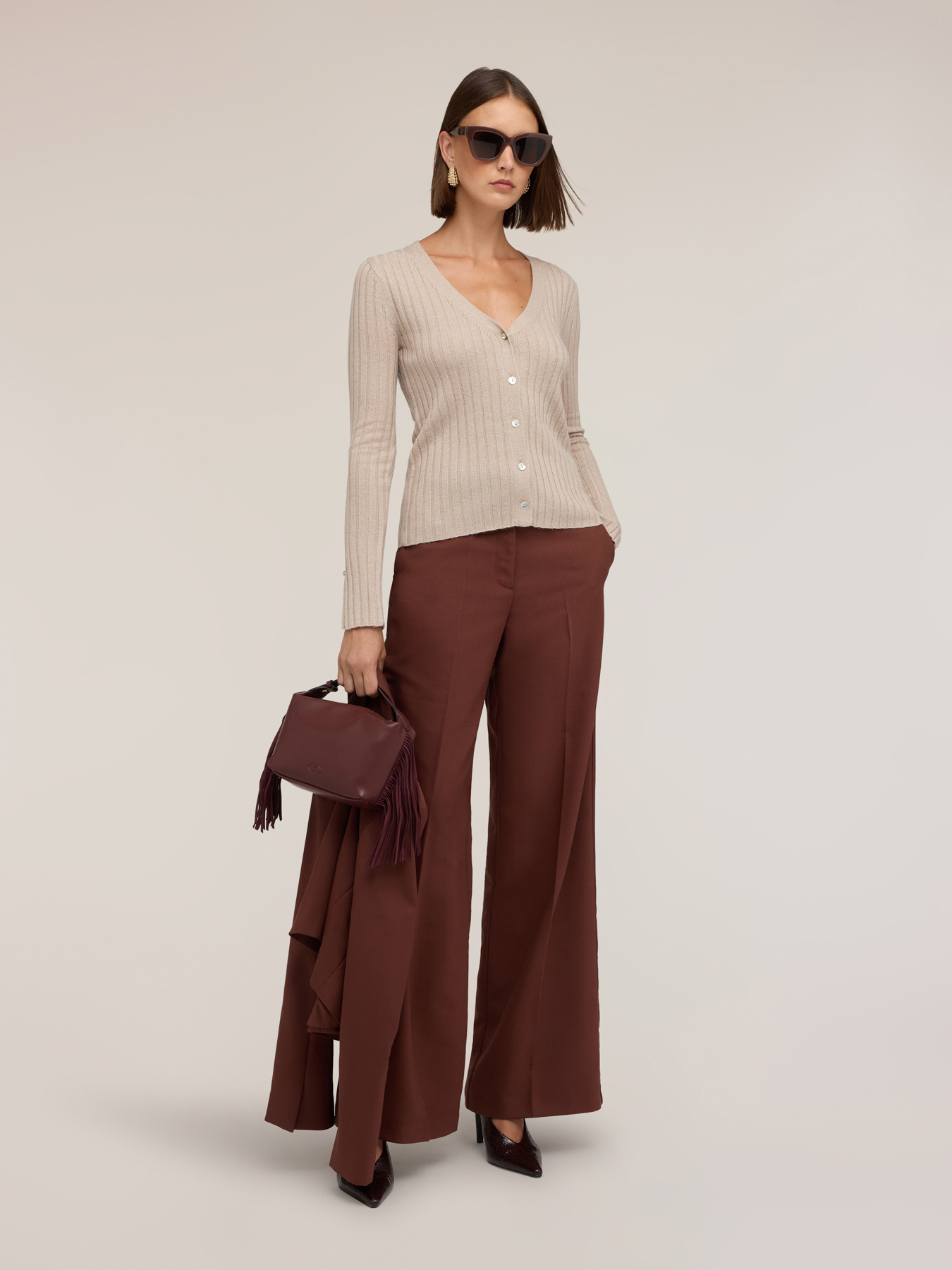 Short ribbed wool blend cardigan image number 2