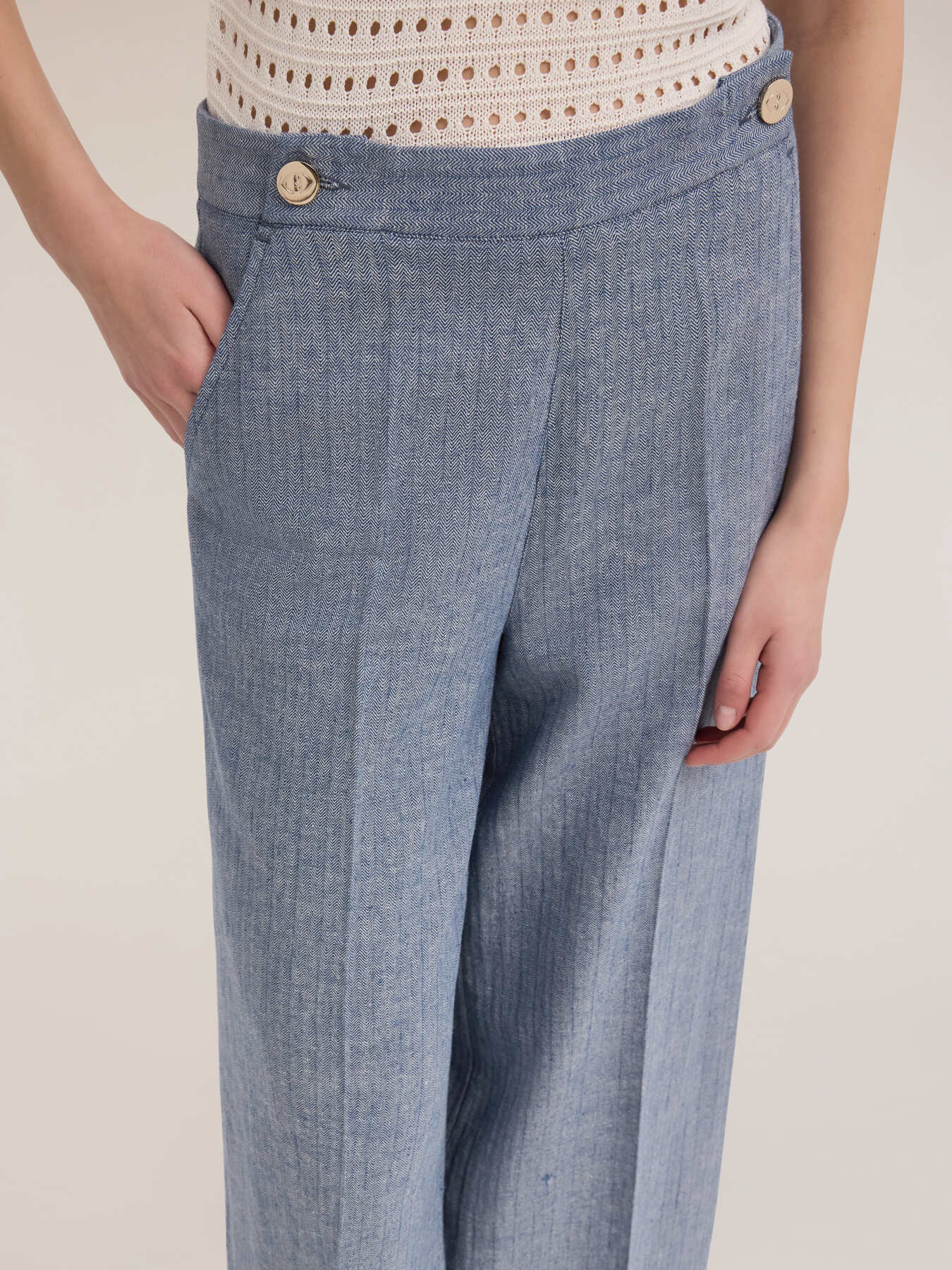 Denim effect wide trousers image number 3