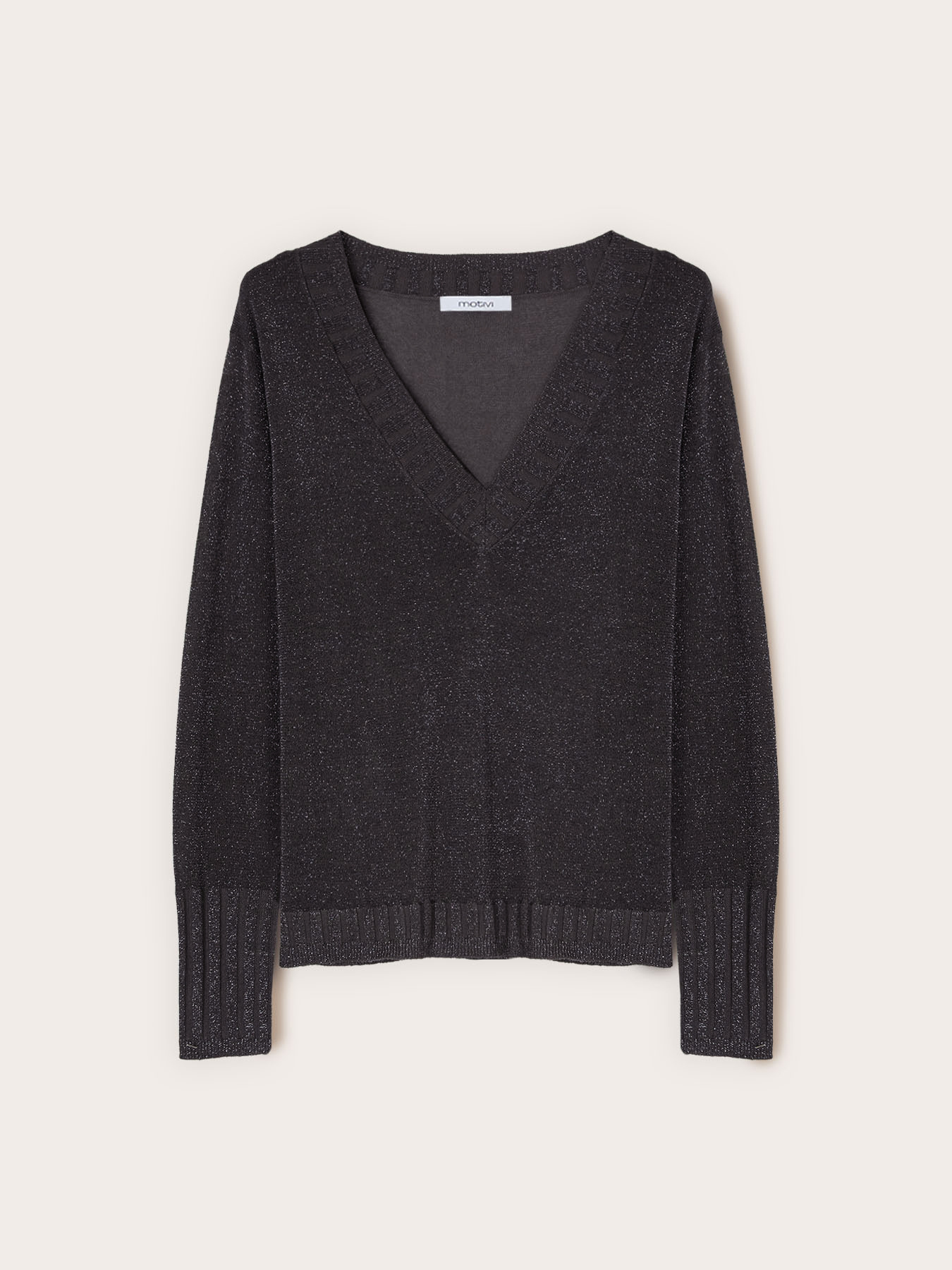 Strickpullover mit V-Ausschnitt aus Lurex-Garn image number 4