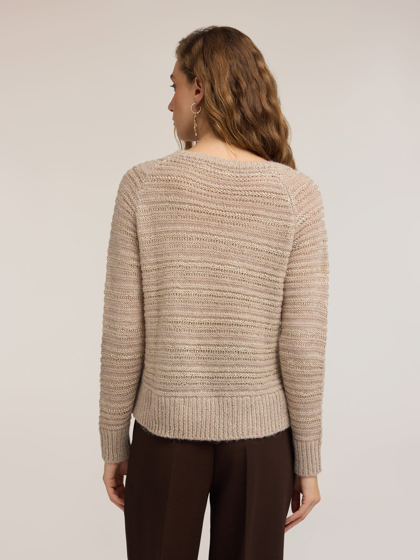 Striped sweater with net-effect knit image number 1