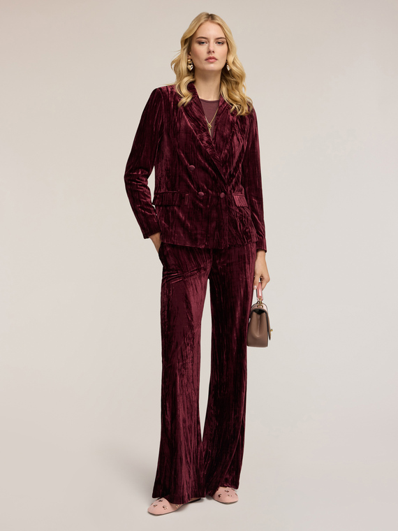Palazzo pants in velvet with pleated effect