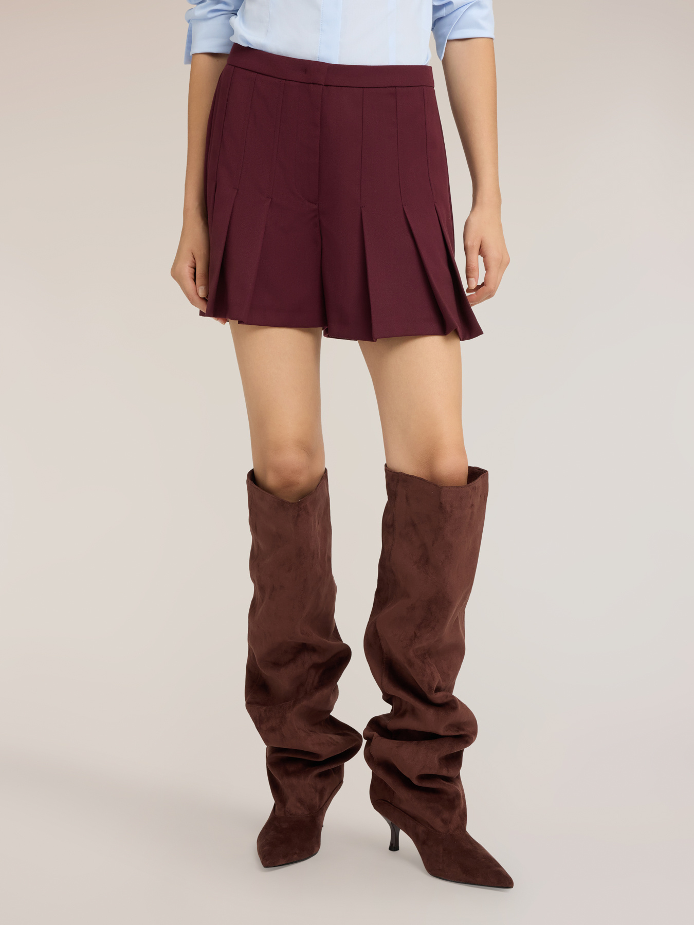 Short taille haute en twill avec plis image number 2