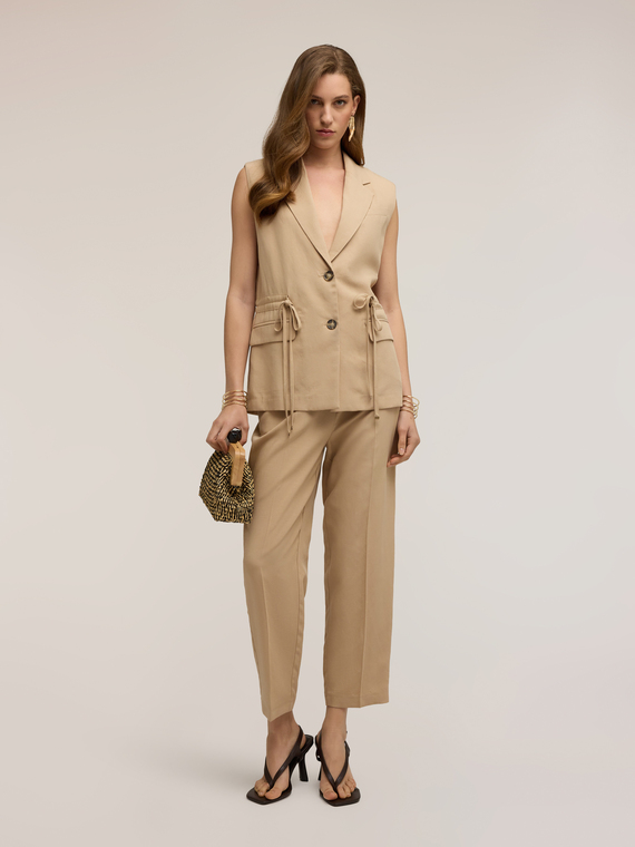 Regular fit linen and lyocell blend trousers