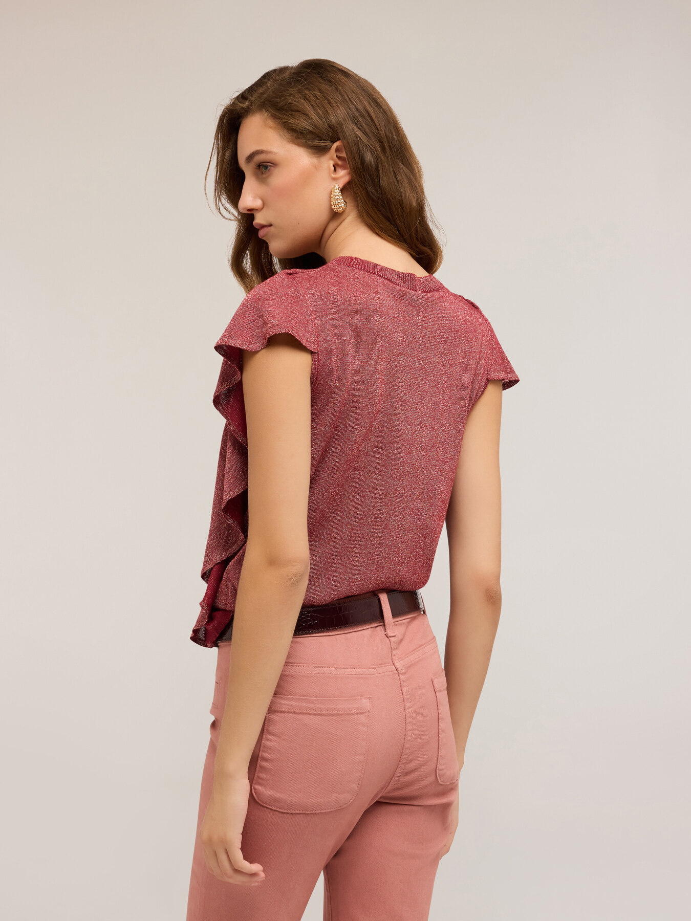 Lurex sweater with side ruffles image number 1