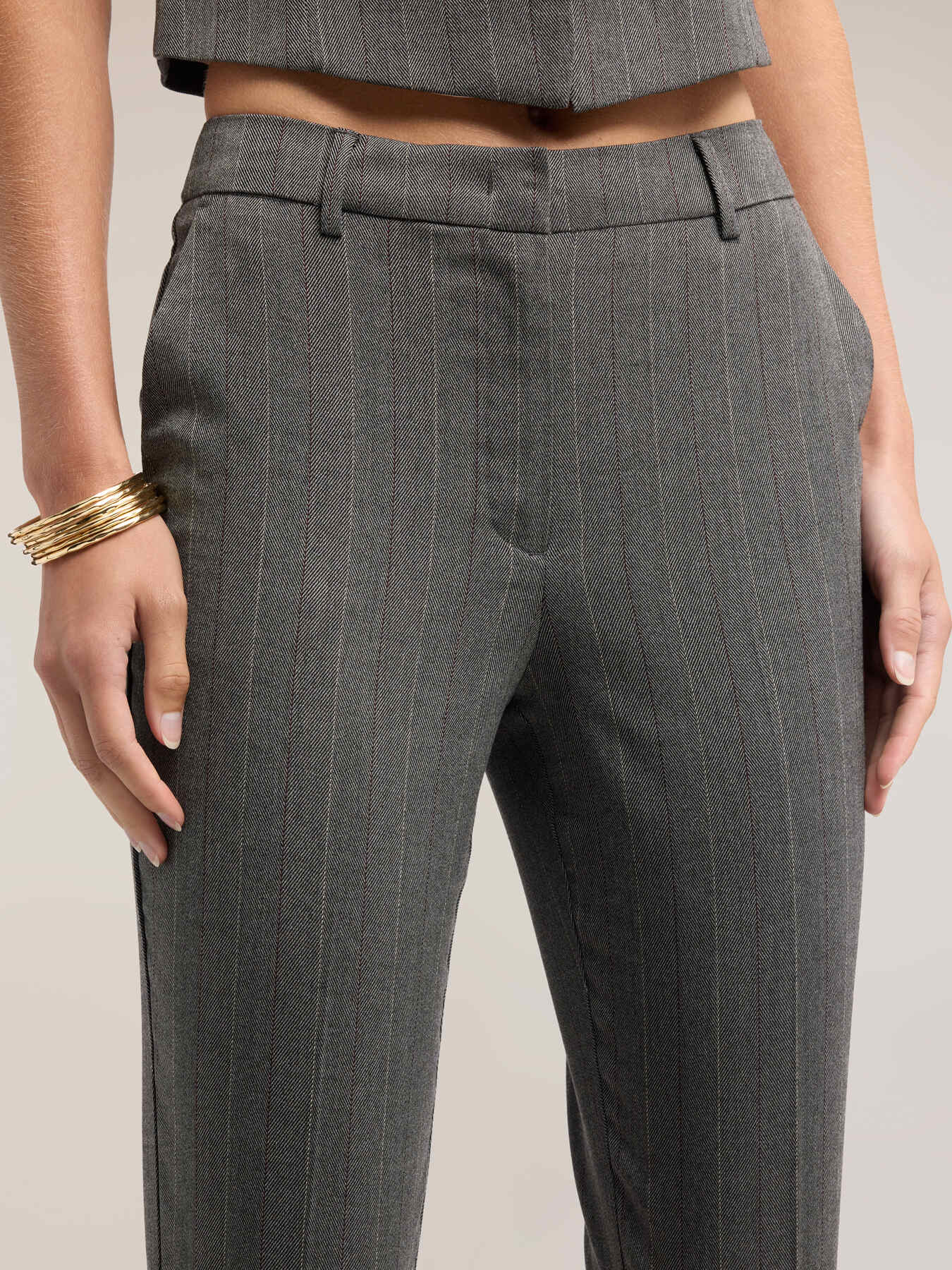 Pinstripe slim trousers in yarn-dyed fabric image number 3