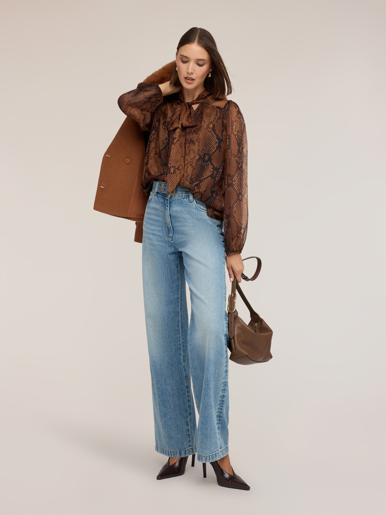 Animal print georgette blouse with bow image number 2