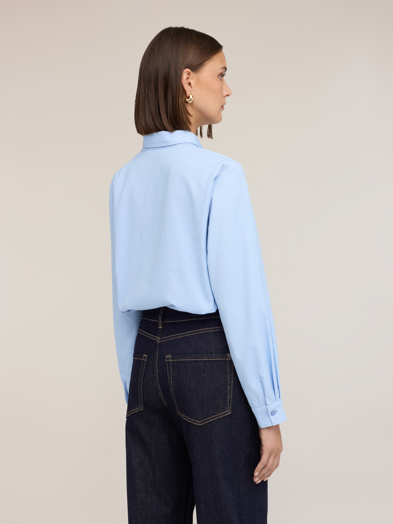 Camicia misto cotone con fiocco e micro strass image number 1
