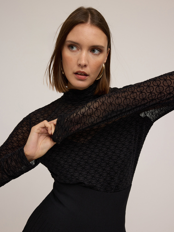 T-shirt in tulle con stampa flock