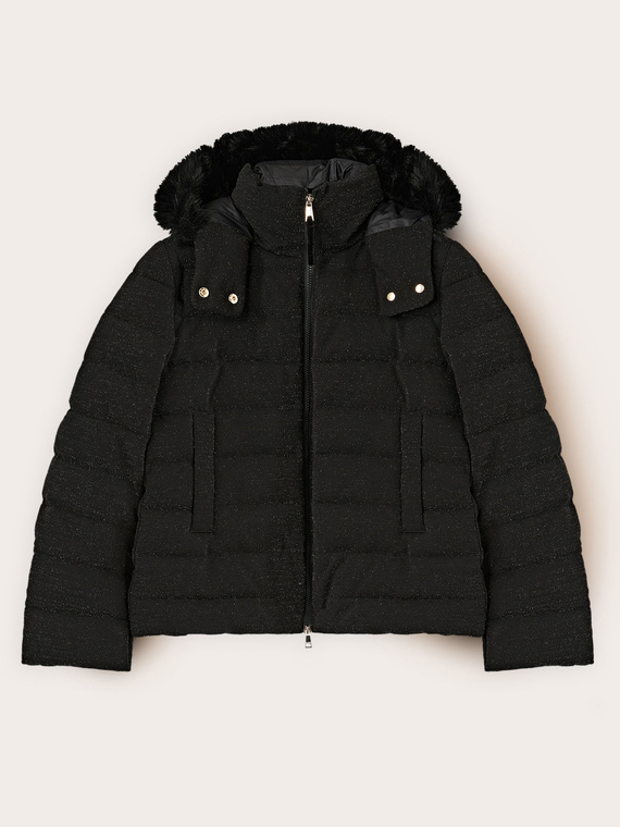 Heavy glittery down jacket with hood