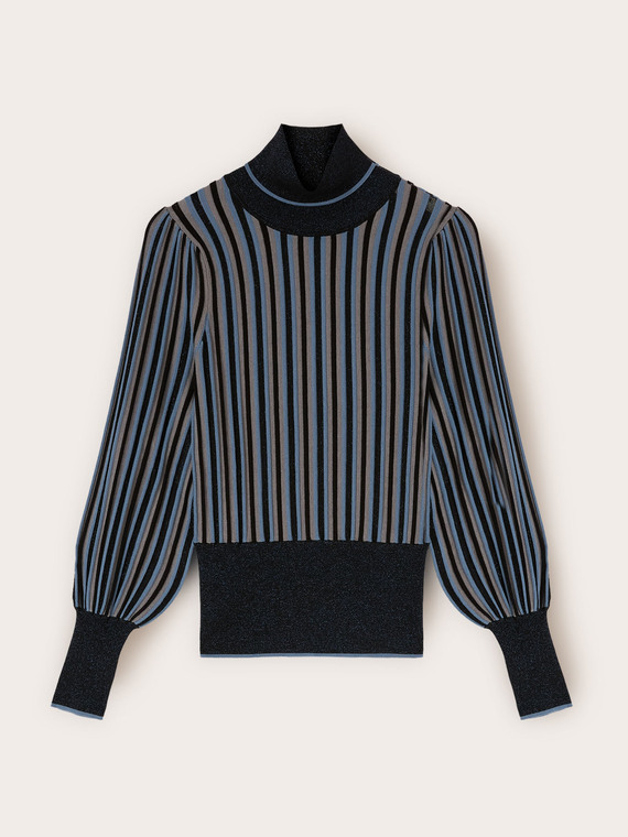 Lurex striped sweater with puff sleeves