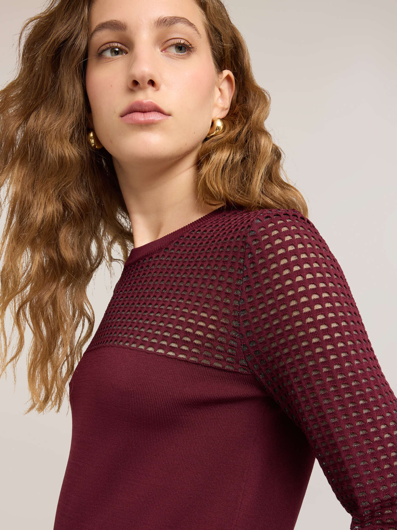 Viscose blend sweater with openwork details image number 3