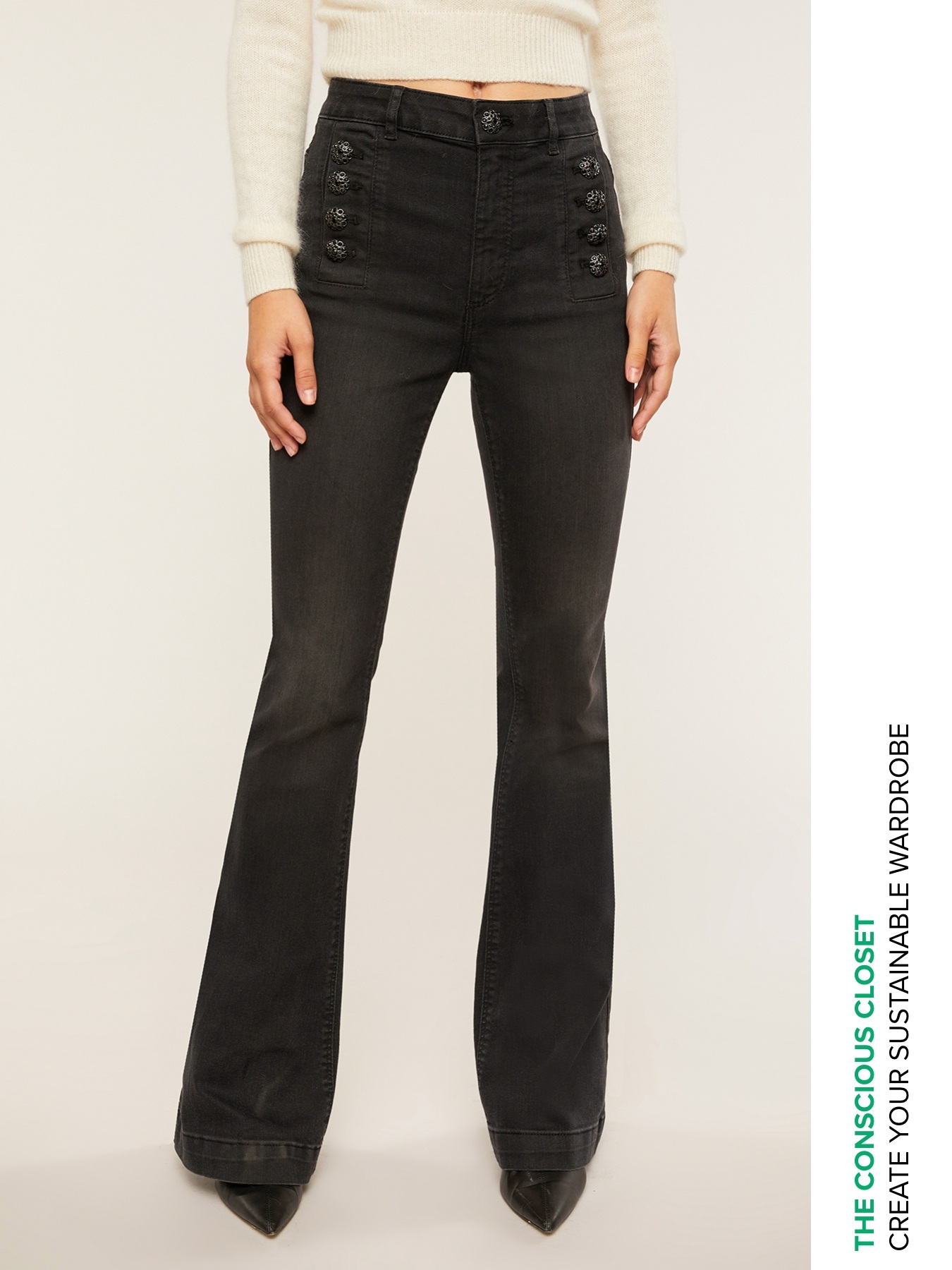 Flared jeans with button feature image number 0