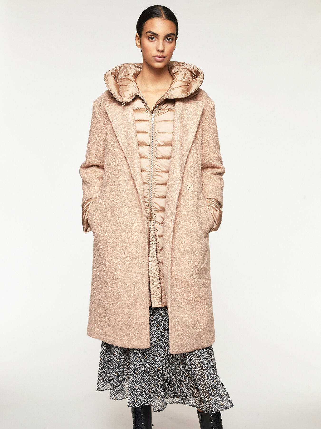 Teddy-effect wrap coat with down image number 0